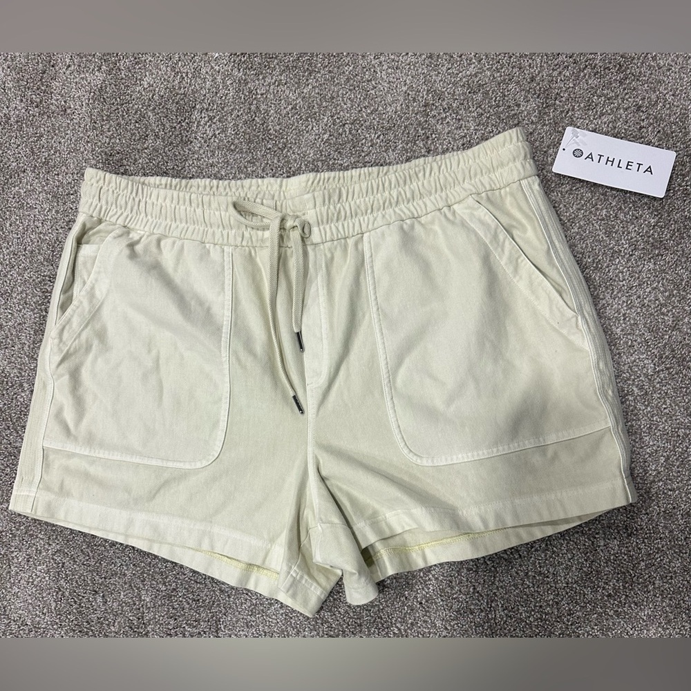 NWT Athleta Shorts Cream Beige Farallon Knit Comfy Athletic Beach 20 Drawstring